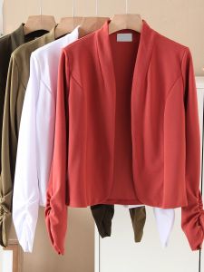 Elegant Long Sleeve Unbuttoned Casual Womens Jacket Pure Color Short Outerwear Top Vast Sky Brand Polyester Fiber Slimming