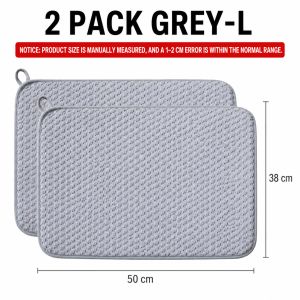 2 Pack Microfiber Dish Drying Mat Super Absorbent Kitchen Counter Pad Heat Resistant Trivet Mat For Bowls Plates Pots
