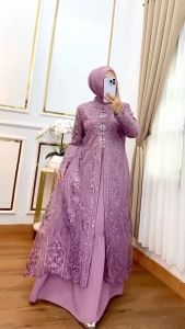 Laksmi Dress Ceruty + Outer Brokat BUSUI Gamis Wanita Terbaru 2024 Viral Kekinian Gamis Kondangan