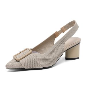 Classic Womens Shoes Retro Pointed Toe Thick Heel High Heels High-End Womens Shoes Solid Color Casual Summer New Style Anti-slip Wear-Resistant Large Size Single Shoes Japanese Korean Version Flying Woven Princess Shoes Woven Shoes