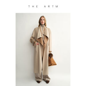 Classic Asymmetric Double-colored Wool Silk Coat Black