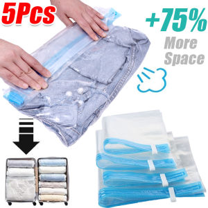 5pcs Vacuum Storage Bag / Roll Up Travel Space Saver Bags for Luggage / Transparent Plastic Vacuum Sealed Bags for Underwear Sock Clothes