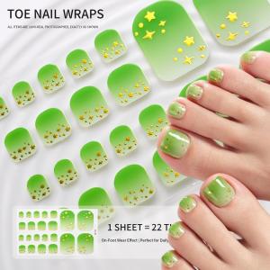 22Tips Green Gradient Gold Star Dot Toe Nail Wraps Full Cover Adhesive Toenail Polish Strips DIY Summer Beach Footnail Stickers