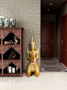 เทพพนม ตกแต่งร้านเสริมสวยสปาสไตล์เอเชีย ที่ 1 งานหัตถกรรมไทย พระนั่งคู่ ตกแต่งต้อนรับสไตล์ไทย