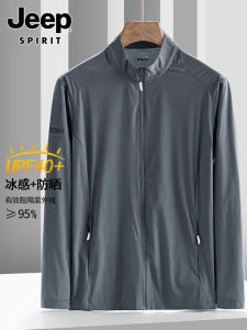 Jeep Spirit Summer New Ice Silk Loose Fit Fishing Style Mens Jacket Breathable Sun Protection Outerwear Long Sleeve Zipper Closure