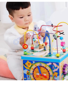 Wooden 5 in 1 Activity Cube Alphabet / Clock / Shape / Matching Learning Toys for Toddler kids Educational Toy Tr