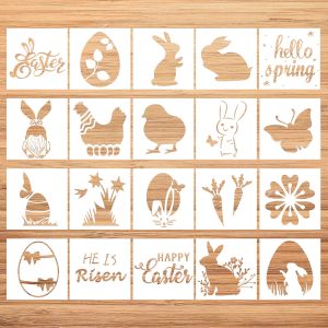 20PCS 3.94x3.94inch Easter Stencils Bunny Egg Spring Painting Templates for DIY Craft Journal Wood Wall Decoration