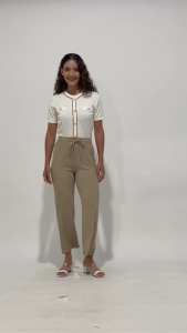 MINEOLA Elastic Waist Long Pants (Celana wanita kekinian korean style)