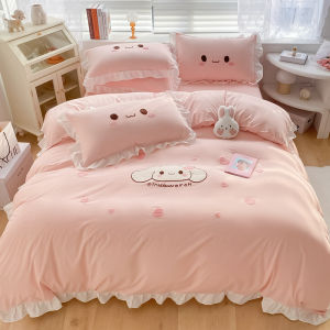 Princess Style Pure Cotton Bedding Set Washed Cotton Four-Piece Suite New 2025 Girls Heart Duvet Cover Bed Sheet Bed Skirt