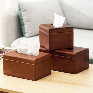Walnut Color Solid Wood Tissue Box Chinese Style for Bathroom Toilet Living Room Simple Retro Restaurant Hotel Home Organizer