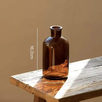 Nordic Style Brown Transparent Glass Flower Vase Nordic Retro Tea Color Glass Flower Pot for Flowers Hydroponics Decoration