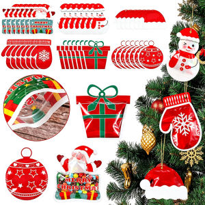50pcs Christmas Candy Gift Bag / Self-sealing Cookie Chocolate Cellophane Plastic Bags / Santa Claus Santa Hat Snowman Shape Snacks Packaging Pouch / for New Year Christmas Dcor