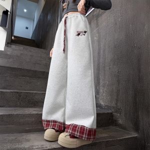 Girls Fleece Lined Thickened Sports Pants Korean Style Casual Long Pants mid Waist Elastic Waistband Cotton Polyester Blend
