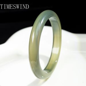 TIMESWIND Natural Brazilian Agate Matcha Green Ice Sense Flat Bangle Women Fashion Jewelry for Gift with Certificate