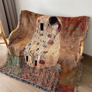 Klimt Kiss Retro Style Ornament Blanket Single Sofa Towel Art Oil Painting Style Hanging Cloth Blanket Cover Towel