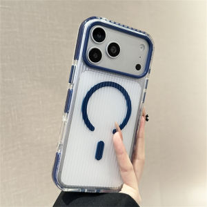Luxury Translucent Glossy Corrugated Phone Case For iPhone 18 17 13 15 14 16 17 Pro Max 16E For Magsafe Magnetic Stripe Cover