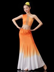 ผู้หญิง หางครึ่งตัว กระโปรง ชุดฝึกซ้อม การแสดงการเต้นไท ชนเผ่า สไตล์นม ผ้าไหม หางปลา กระโปรง สําหรับการสอบศิลปะ