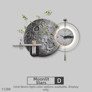 RUIBAHAO | Decorative Clock Wall Art Original Wood Creamy Style High-end Moon Theme