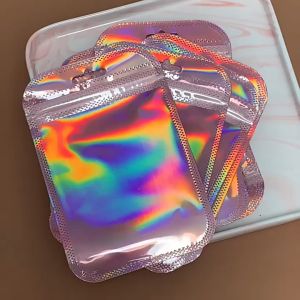 (10 Pcs) Plastik Klip Hologram Pink | Ziplock Hologram Foil Perhiasan Anting Gelang Kaling Tas | Platik Klip Kemasan Aksesoris