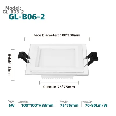 LED Downlight Square Light for Glass Panel Light Changing Three-Color Ceiling Lamp Embedded Export Outlet Ceiling Lamp Hole Lamp