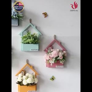 Wood House Wall Hanging Flower Rack Pot Set Flower Home Balcony Garden Decor Shelf Wall Decor Rak Bunga Hiasan Gantung Kayu 房子形壁挂花架