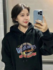 American Hooded Outwear Girls Fall and Winter Black White Idle Style Loose Oversize Velvet Padded Thickened Sweater Fashion