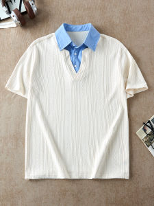 OUMULONG | Fake Layered Ear Grain Summer Comfort Design Polo Shirt