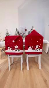 Christmas Chair Cover Santa Claus Snowman Red Non-woven Seat Cover Christmas Table Decoratio New Year 2025 For Home