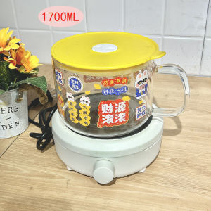 Large Capacity Glass Noodle Bowl with Lid And Handle Microwave Safe High Temperature Resistant for Dormitory Use Student Bowl