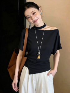 DUOFEIYAN | Black Off-Shoulder Asymmetric Tunic