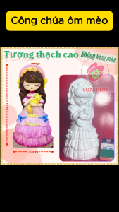 Tượng thạch cao Công chúa ôm mèo M68 (Không kèm màu) Bé Tô Màu Tô Tượng