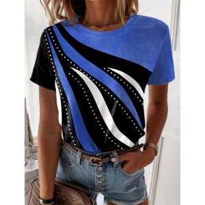 Áo Thun Nữ Tay Ngắn in Hình Học 3D Mùa Hè 2023 Cổ Tròn in Hình Học Phong Cách Thường Ngày Chất Liệu Khác 100%