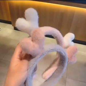 BANDO BULU MODEL KARAKTER TELINGA RUSA LOVE HEADBAND KOREA / BANDO BULU KELINCI / BANDO POMPOM BULU