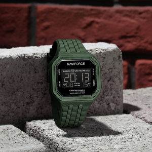 NAVIFORCE Original Mens Sport LCD Digital Watch Square Dial TPU Soft Strap 50m Waterproof Luminous Pattern Calendar Date Chronograph Multifunctional Mens Boys Outdoor Casual Fashion Watch NF7116