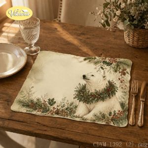 VIKAMA Christmas Snowman Polar Bear Placemat Lantern Table Mat Dining Kitchen Holiday Home Decor Aesthetic Art Large Premium