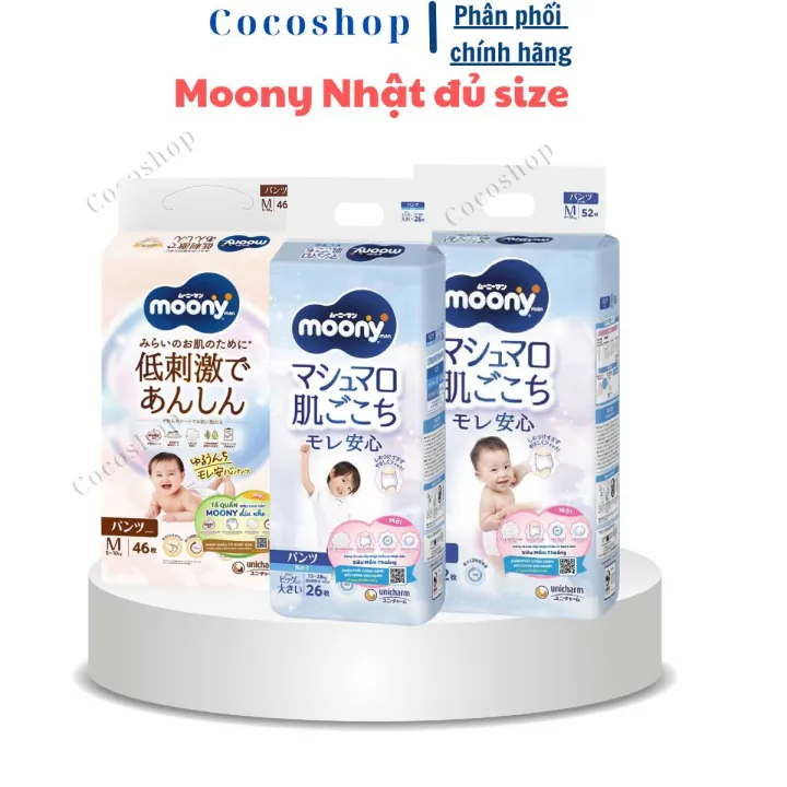 MOONY TÃ DÁN/ TÃ QUẦN MOONY NHẬT ĐỦ SIZE NB90/ S84/ M64/ L54/ L44/ XL38/ XXL26