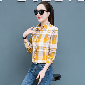 เสื้อเชิ้ตลายสก็อตแขนยาวหลวมๆ สำหรับผู้หญิงในฤดูใบไม้ผลิ ทรงหลวมสไตล์เกาหลี แฟชั่นฤดูร้อน ป้องกันแสงแดด ดีไซน์เรียบง่าย