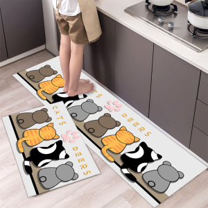 VIKAMA Cute Cartoon Cat Kitchen Carpet Anti slip Floor Mat Animal Printing Indoor Foyer Floor Mat Home Decoration