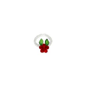 Noella Red Rose And Green Leaf Beads Ring Cincin Elastis Bunga Daun Tema Natal Christmas Xmas Handmade Fashion