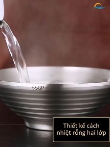 Tô Ăn Phở Bún Mì Inox 304 SSGP 24cm Bát Lớn 2 Lớp Cách Nhiệt Chống Nóng Dung Tích Lớn 1.5L Chân Đế Cao Cao Cấp Đạt Chất Lượng LFGB Đức