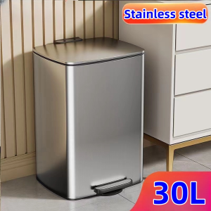 6L/8L/12L/16L/20L/30L Stainless Square Trash Can Bin with Cover & Foot Pedal