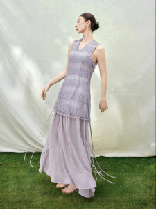 SUSHE | Elegant Chinese Style Lace and Chiffon Sleeveless Purple Summer Dress