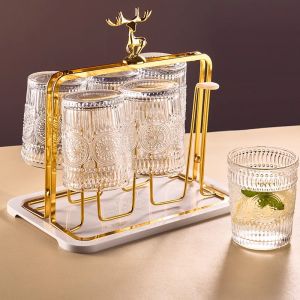 Sloki kaca gianxi ลายนูนแบบนอร์ดิกย้อนยุคแก้วกาแฟกันความร้อนแบบหนากระบอกใส่ชาใช้ในบ้าน