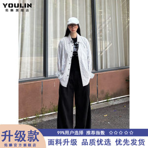 กางเกงขายาวทรงตรงเอวกลางทรงเข้ารูปสีดำ ทรง American ทรงขากระบอกเล็ก กางเกงขายาวทรงตรงสำหรับผู้ชาย Cleanfit ฤดูใบไม้ร่วง