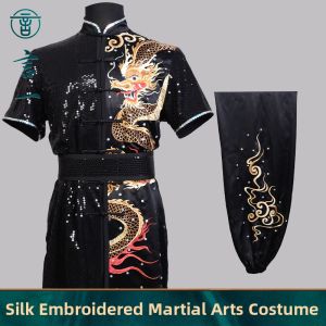 Custom-made Silk Martial Arts Performance Outfit with Embroidery and Sequins