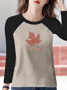 เสื้อยืดคอกลมแขนยาวผ้าฝ้ายแท้ 100% สำหรับผู้หญิง ฤดูใบไม้ผลิ 2024 เสื้อเชิ้ตแฟชั่นลำลอง สไตล์หวาน ทรงปกติ