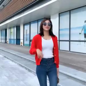 7liwomens sweater red knit tops for woman winter on cardigan crop short warm new knitwear clothes Y2K Vintage cold autumn 2024