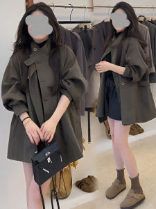 เสื้อแจ็คเก็ตคอตั้งสไตล์เกาหลีสำหรับผู้หญิง เสื้อคลุมกันหนาวฤดูใบไม้ผลิและฤดูใบไม้ร่วงที่หรูหราและมีสไตล์ ทรงหลวม แขนยาว ปกติ