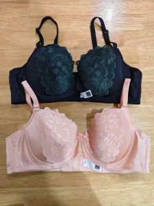 AVON BRA SALE FLORA UNDERWIRE LACE 2PC BRA SET (blush pink black-dark green)