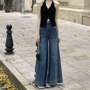 High Waist Wide Leg Denim Skirt Womens Fall New Style Korean Version Slimming Design Floor Length Pants Casual Wear